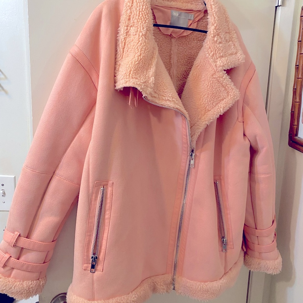 ASOS CURVE Pastel Pink Aviator Jacket Faux Leather